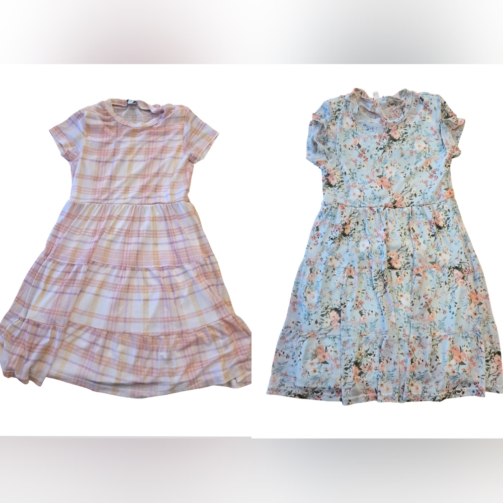 AUW Girls Dress Bundleโ in Pink Plaid and Floral Blue Size: 8